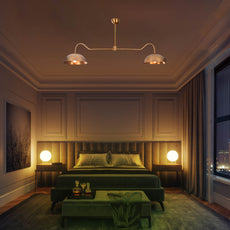 Two-Shade Brass Ceiling Chandelier – Custom Handmade Mid-Century Pendant Light |  - 32342