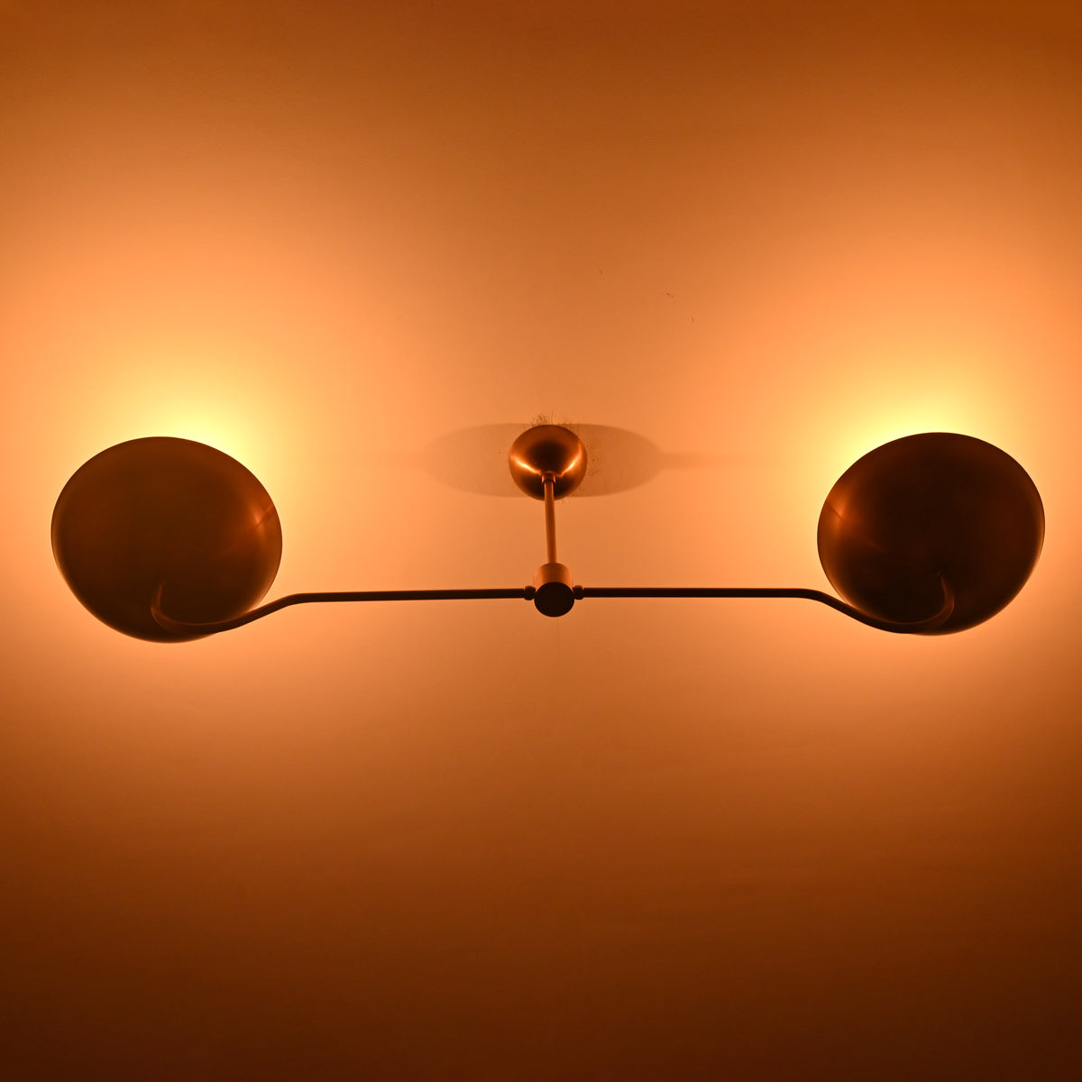 Two-Light Uplight Brass Ceiling Lamp – Custom Mid-Century Modern Uplighting Chandelier | Handmade,  - 32343