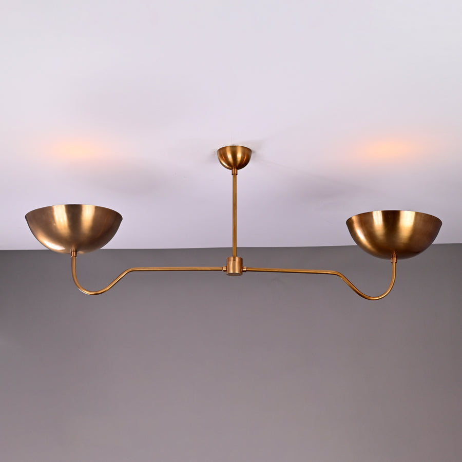 Two-Light Uplight Brass Ceiling Lamp – Custom Mid-Century Modern Uplighting Chandelier | Handmade,  - 32343