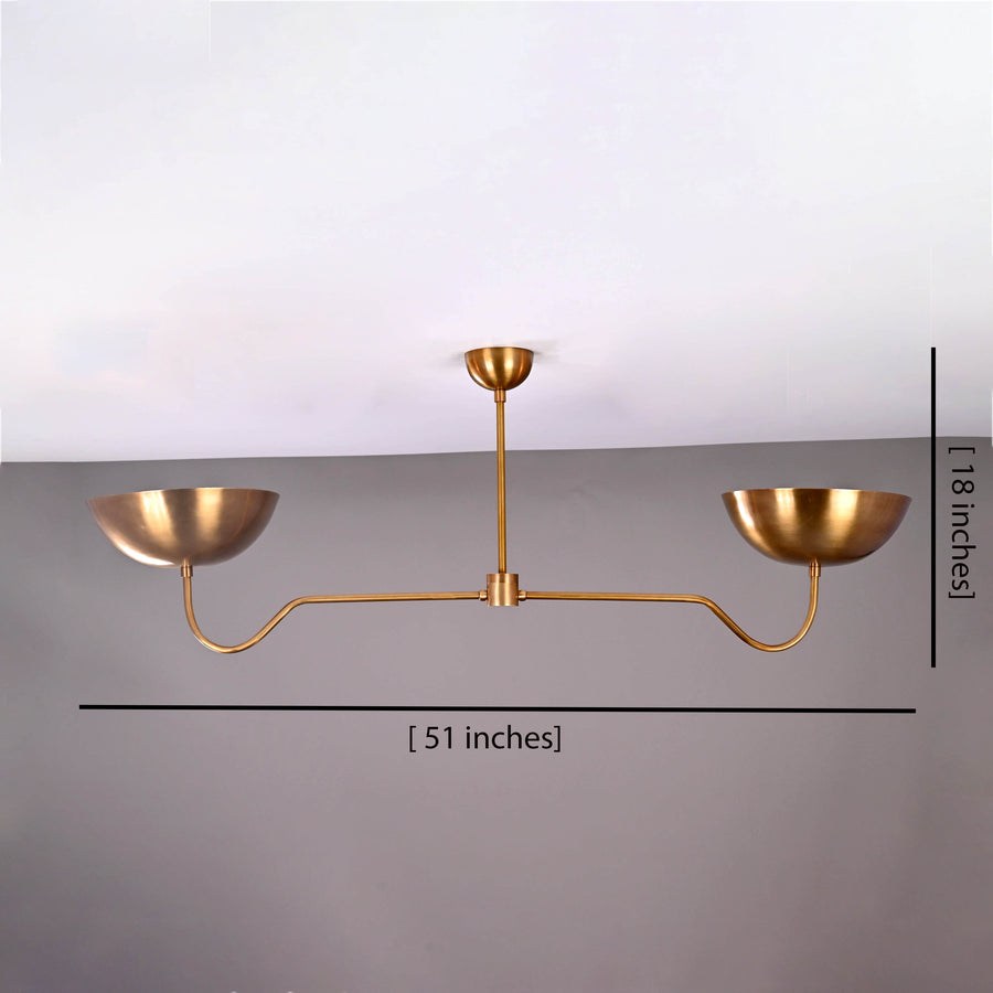 Two-Light Uplight Brass Ceiling Lamp – Custom Mid-Century Modern Uplighting Chandelier | Handmade,  - 32343