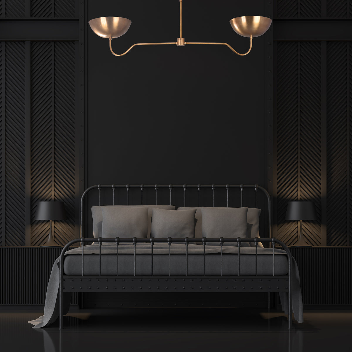 Two-Light Uplight Brass Ceiling Lamp – Custom Mid-Century Modern Uplighting Chandelier | Handmade,  - 32343