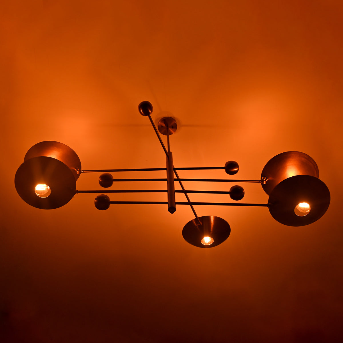 Five-Light Sculptural Brass Chandelier – Handcrafted Mid-Century Modern Luxury Ceiling Light | Custom Size & Finish - 32344