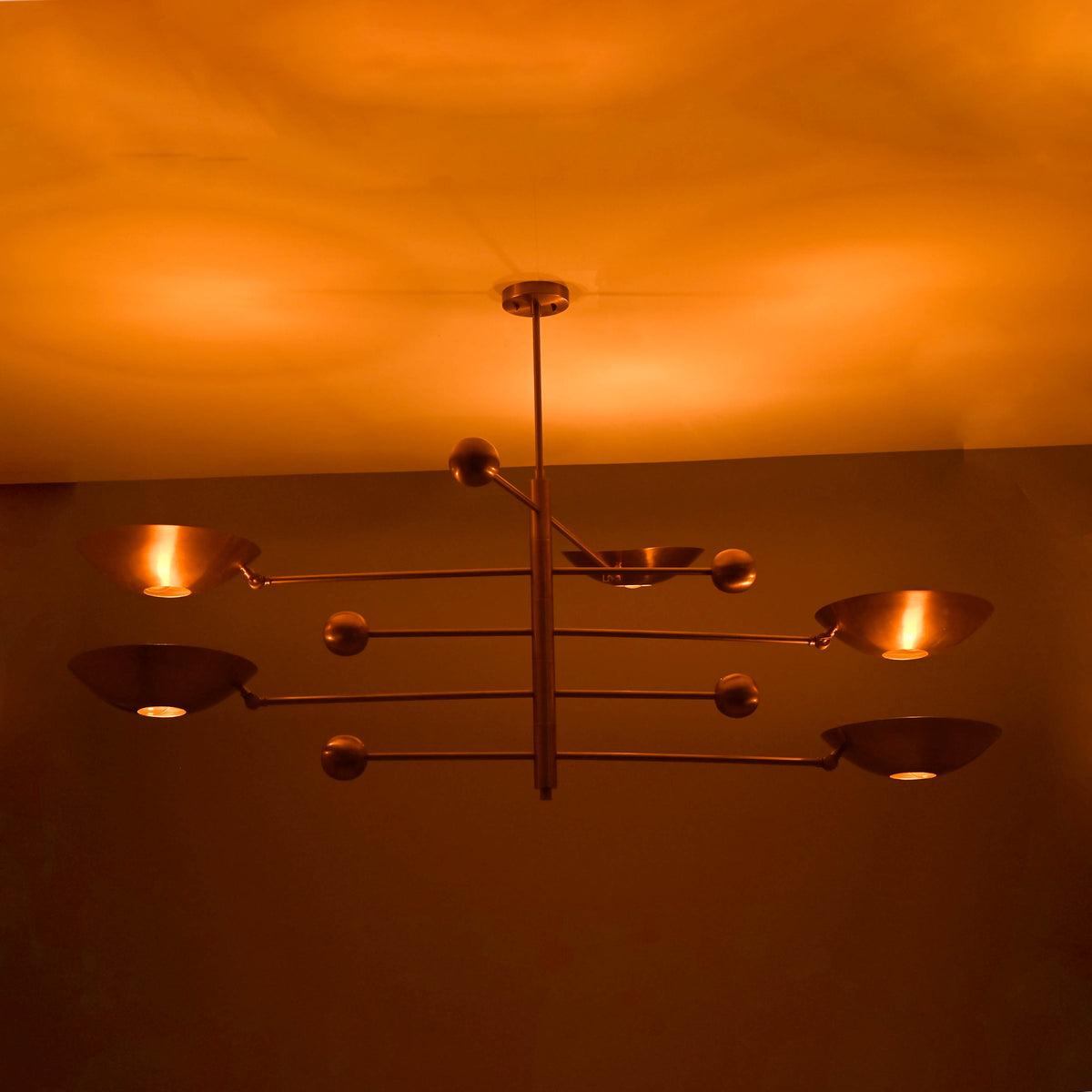 Five-Light Sculptural Brass Chandelier – Handcrafted Mid-Century Modern Luxury Ceiling Light | Custom Size & Finish - 32344