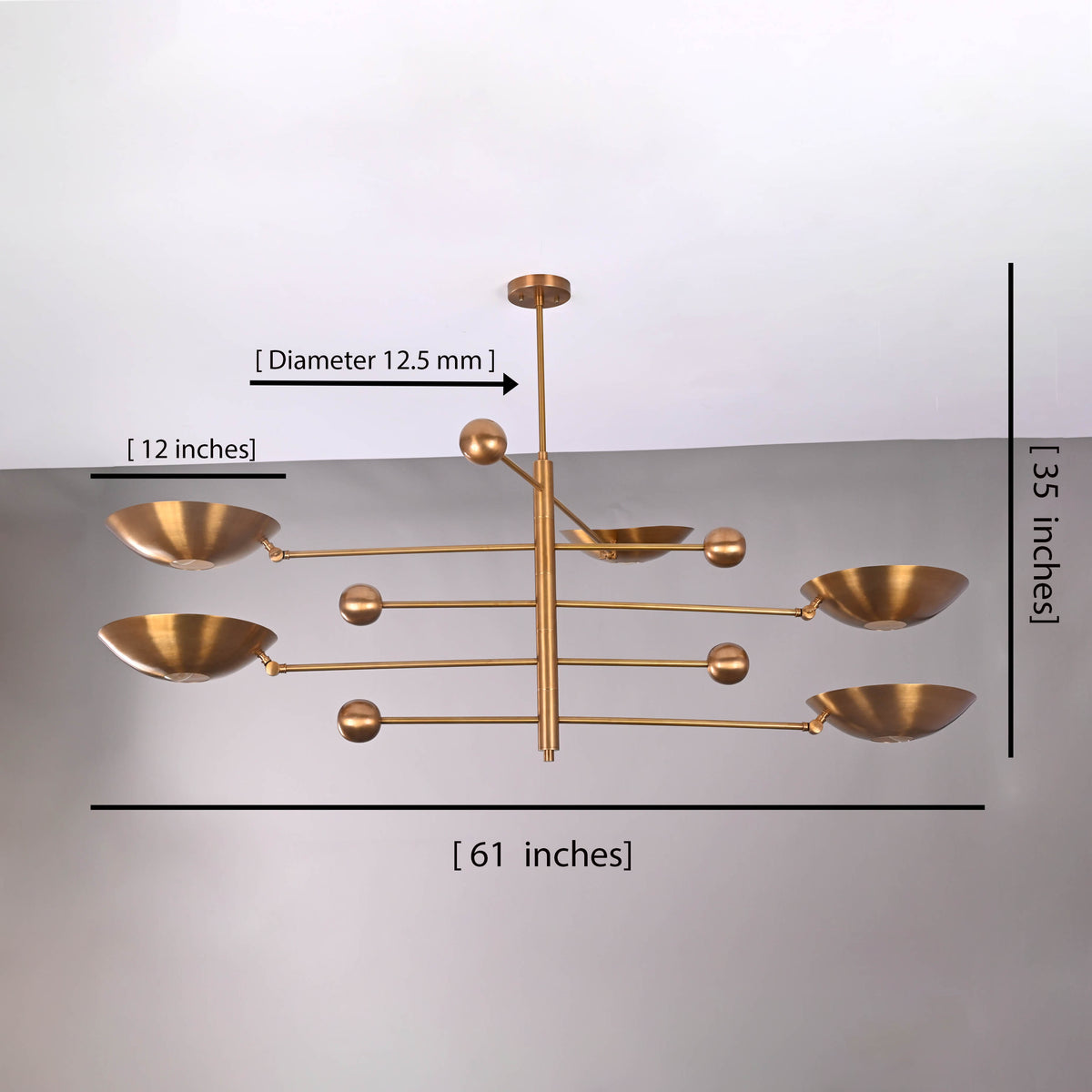 Five-Light Sculptural Brass Chandelier – Handcrafted Mid-Century Modern Luxury Ceiling Light | Custom Size & Finish - 32344