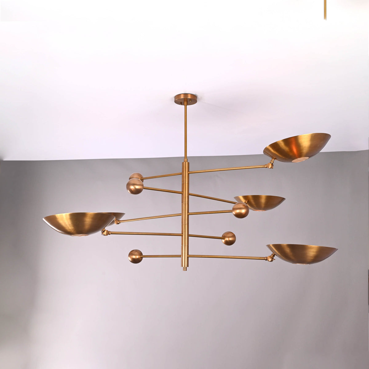 Five-Light Sculptural Brass Chandelier – Handcrafted Mid-Century Modern Luxury Ceiling Light | Custom Size & Finish - 32344