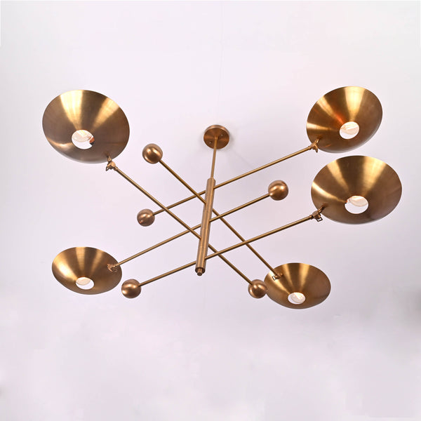 Five-Light Sculptural Brass Chandelier – Handcrafted Mid-Century Modern Luxury Ceiling Light | Custom Size & Finish - 32344