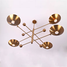 Five-Light Sculptural Brass Chandelier – Handcrafted Mid-Century Modern Luxury Ceiling Light | Custom Size & Finish - 32344