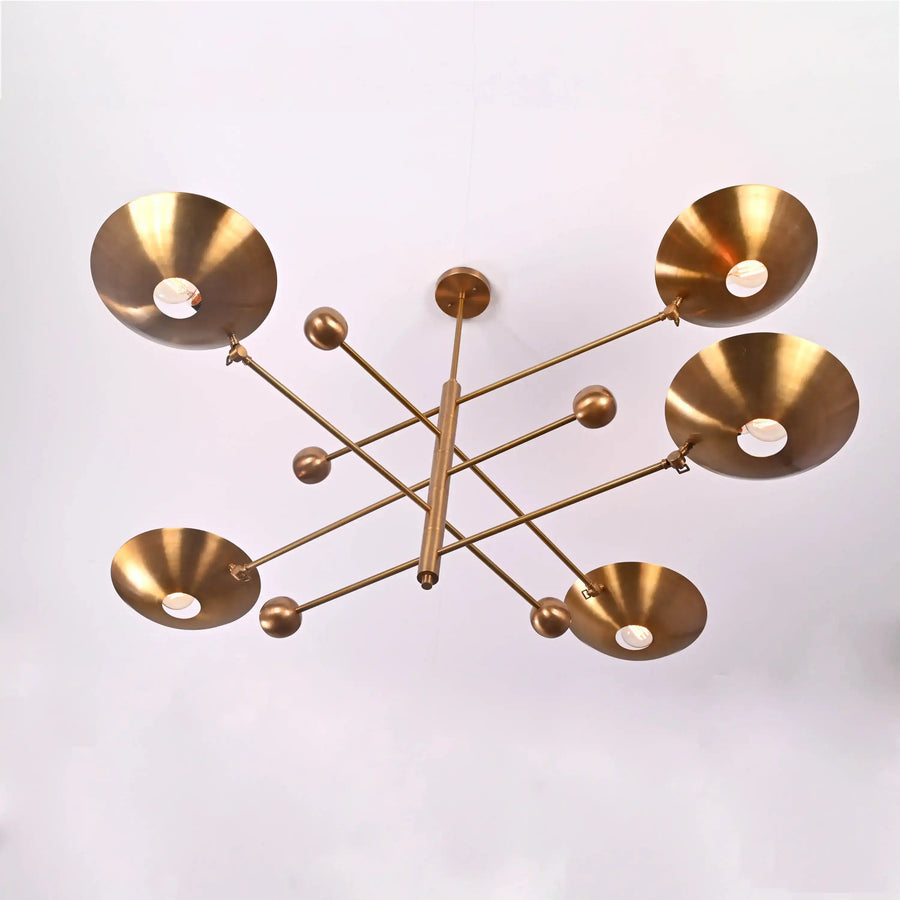 Five-Light Sculptural Brass Chandelier – Handcrafted Mid-Century Modern Luxury Ceiling Light | Custom Size & Finish - 32344