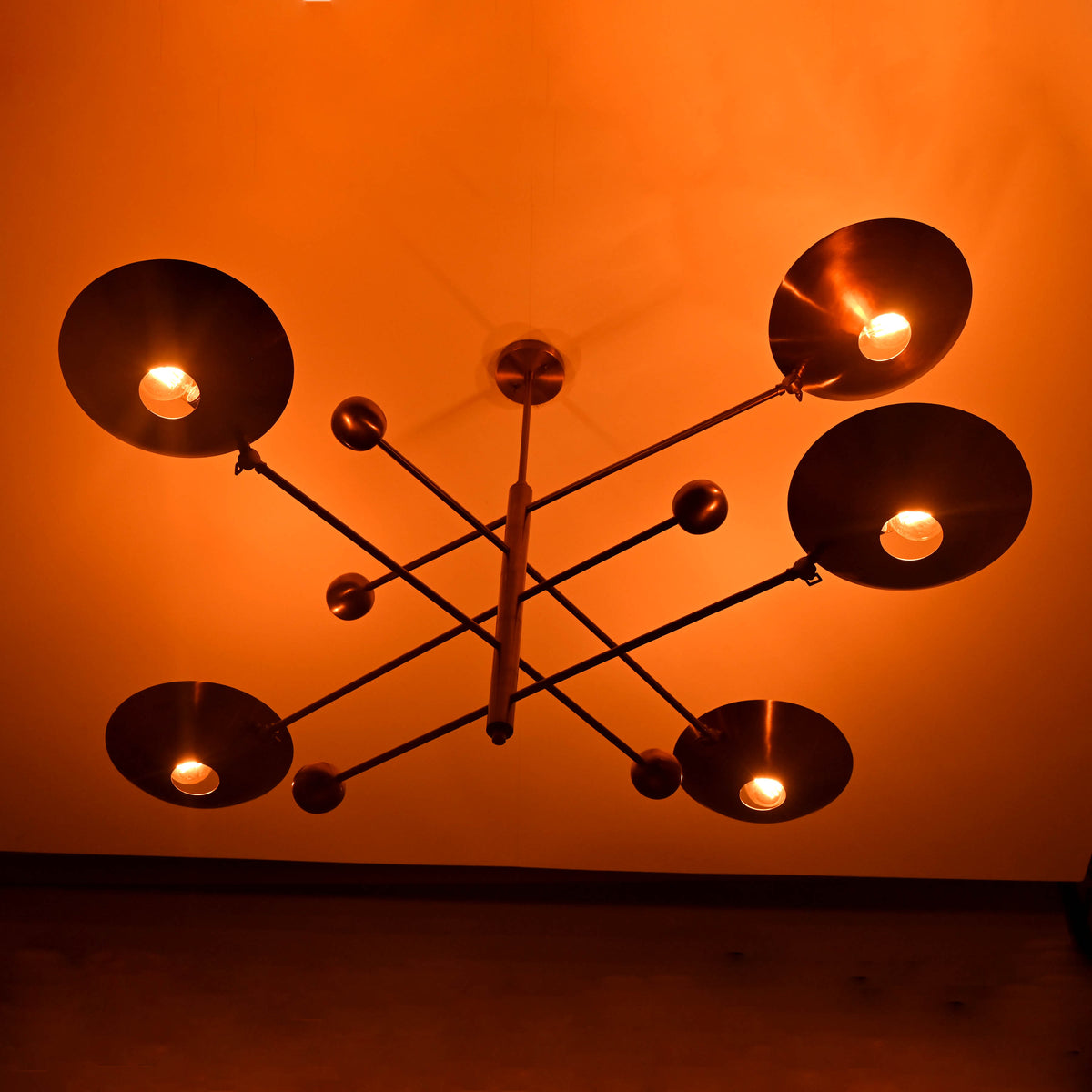 Five-Light Sculptural Brass Chandelier – Handcrafted Mid-Century Modern Luxury Ceiling Light | Custom Size & Finish - 32344