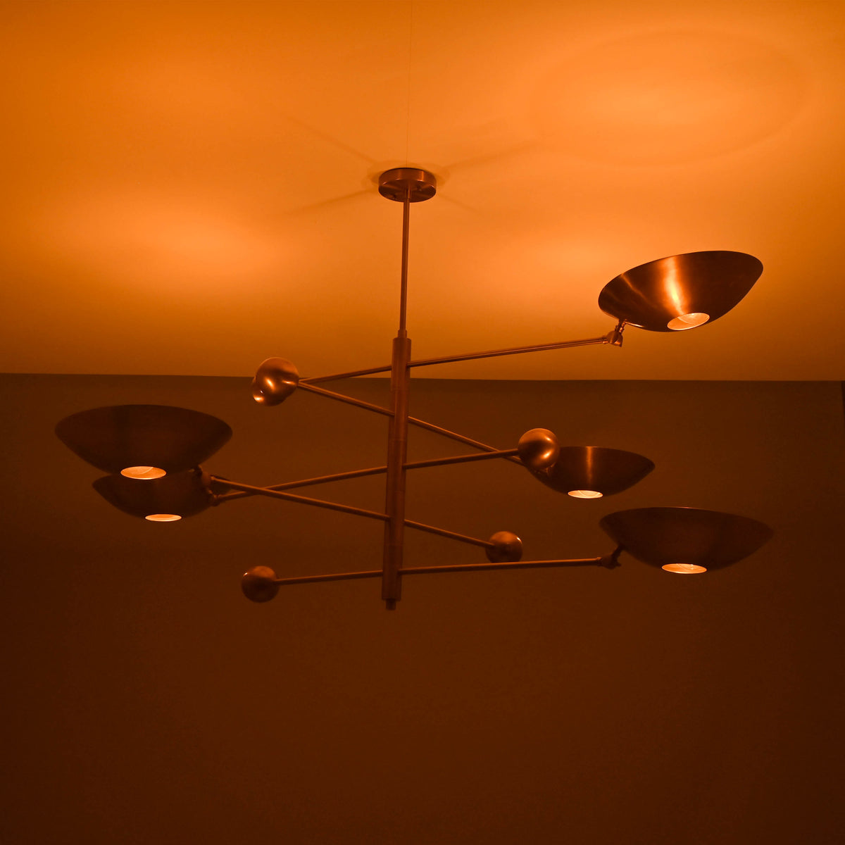 Five-Light Sculptural Brass Chandelier – Handcrafted Mid-Century Modern Luxury Ceiling Light | Custom Size & Finish - 32344
