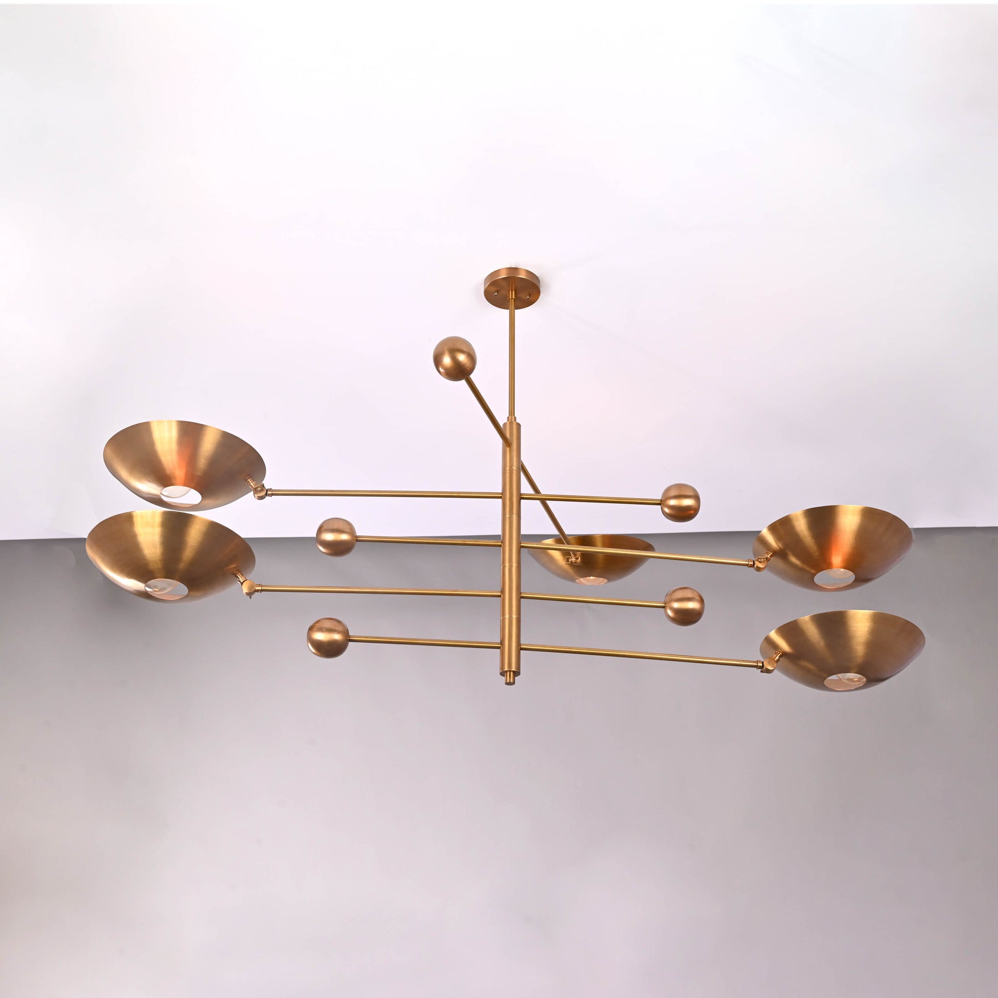 Five-Light Sculptural Brass Chandelier – Handcrafted Mid-Century Modern Luxury Ceiling Light | Custom Size & Finish - 32344