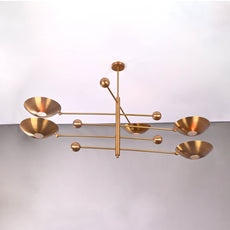 Five-Light Sculptural Brass Chandelier – Handcrafted Mid-Century Modern Luxury Ceiling Light | Custom Size & Finish - 32344