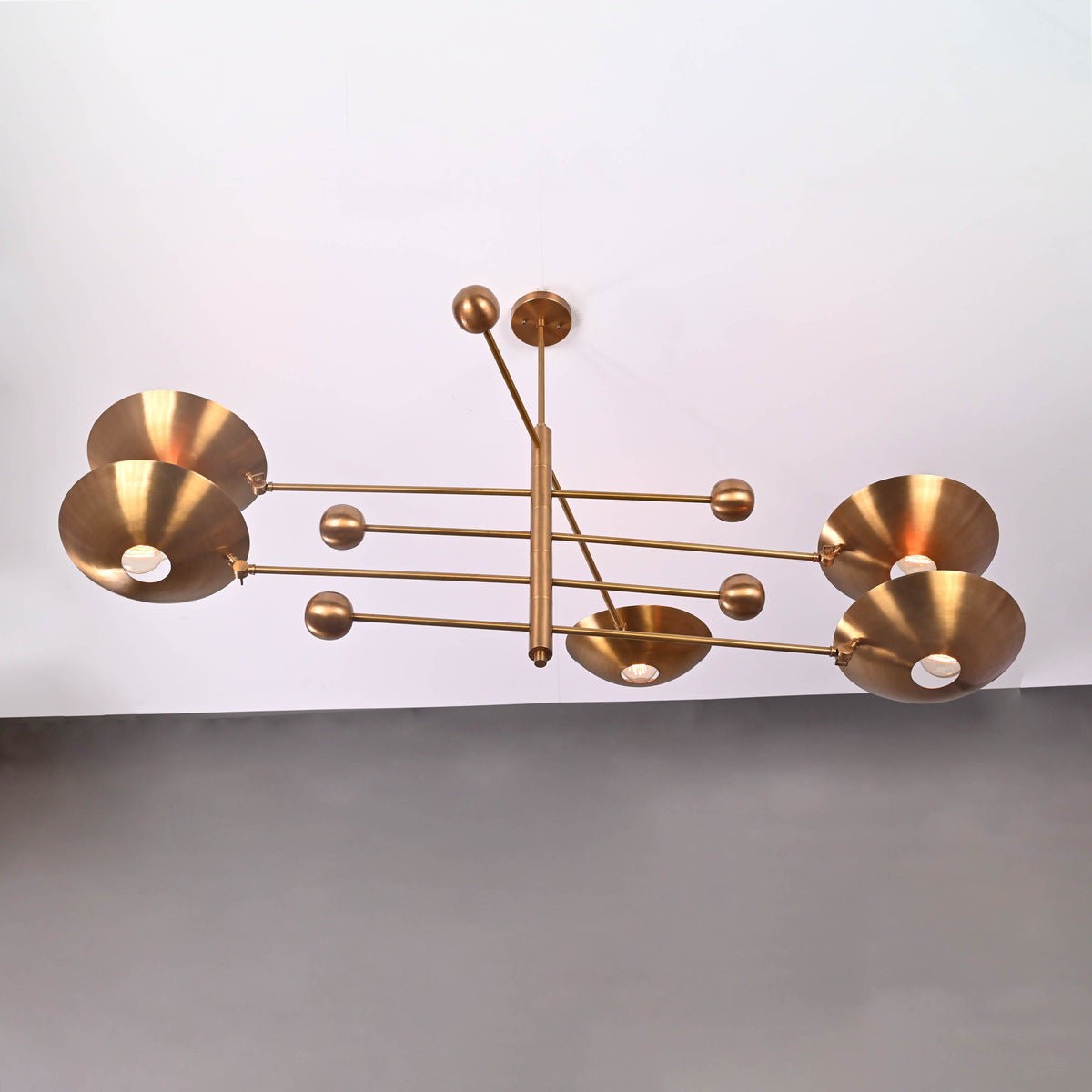 Five-Light Sculptural Brass Chandelier – Handcrafted Mid-Century Modern Luxury Ceiling Light | Custom Size & Finish - 32344