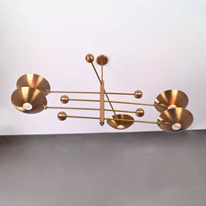 Five-Light Sculptural Brass Chandelier – Handcrafted Mid-Century Modern Luxury Ceiling Light | Custom Size & Finish - 32344