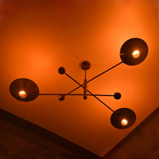 Brass Leaf Studio Industrial Brass Made, 3 Lights Brass Curved Pendant Ceiling Lamp Mid Century Sputnik Chandelier No-Shadow, Ambient Glare Uplifting Light