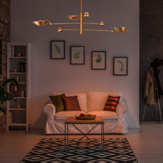 Brass Leaf Studio Industrial Brass Made, 3 Lights Brass Curved Pendant Ceiling Lamp Mid Century Sputnik Chandelier No-Shadow, Ambient Glare Uplifting Light