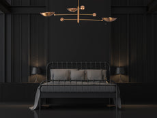 Brass Leaf Studio Industrial Brass Made, 3 Lights Brass Curved Pendant Ceiling Lamp Mid Century Sputnik Chandelier No-Shadow, Ambient Glare Uplifting Light