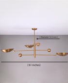 3 Lights Brass Curved Pendant Ceiling Lamp Brass Patina Finish by Brass Leaf Studio 32347