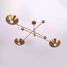 Brass Leaf Studio Industrial Brass Made, 3 Lights Brass Curved Pendant Ceiling Lamp Mid Century Sputnik Chandelier No-Shadow, Ambient Glare Uplifting Light