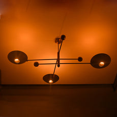 Brass Leaf Studio Industrial Brass Made, 3 Lights Brass Curved Pendant Ceiling Lamp Mid Century Sputnik Chandelier No-Shadow, Ambient Glare Uplifting Light