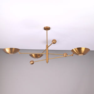 Brass Leaf Studio Industrial Brass Made, 3 Lights Brass Curved Pendant Ceiling Lamp Mid Century Sputnik Chandelier No-Shadow, Ambient Glare Uplifting Light