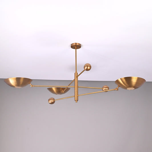 Brass Leaf Studio Industrial Brass Made, 3 Lights Brass Curved Pendant Ceiling Lamp Mid Century Sputnik Chandelier No-Shadow, Ambient Glare Uplifting Light