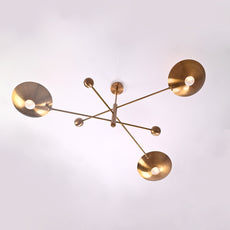 Brass Leaf Studio Industrial Brass Made, 3 Lights Brass Curved Pendant Ceiling Lamp Mid Century Sputnik Chandelier No-Shadow, Ambient Glare Uplifting Light