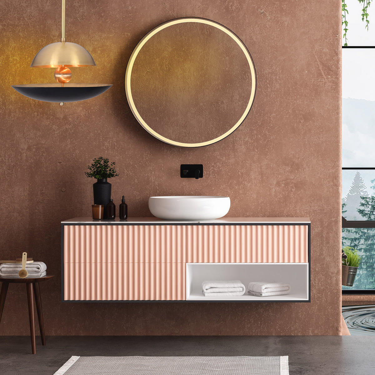 Mid-Century Modern Brass Pendant Light | Customizable Dome Chandelier Handmade Ceiling Light Fixture - 32348