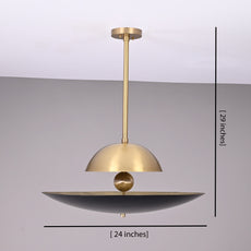 Industrial Brass Made, 3 Lights Elegant Brass Sunrise Pendant Light Mid Century Modern Disc Lamp No-Shadow, Ambient no-Glare Chandelier 18inches UFO Light
