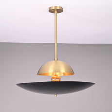 Industrial Brass Made, 3 Lights Elegant Brass Sunrise Pendant Light Mid Century Modern Disc Lamp No-Shadow, Ambient no-Glare Chandelier 18inches UFO Light
