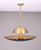 3 Lights Elegant Brass Sunrise Pendant Light Mid Century Modern Disc Lamp by Brass Leaf Studio 32349