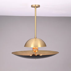 Industrial Brass Made, 3 Lights Elegant Brass Sunrise Pendant Light Mid Century Modern Disc Lamp No-Shadow, Ambient no-Glare Chandelier 18inches UFO Light