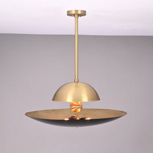 3 Lights Elegant Brass Sunrise Pendant Light Mid Century Modern Disc Lamp by Brass Leaf Studio 32349