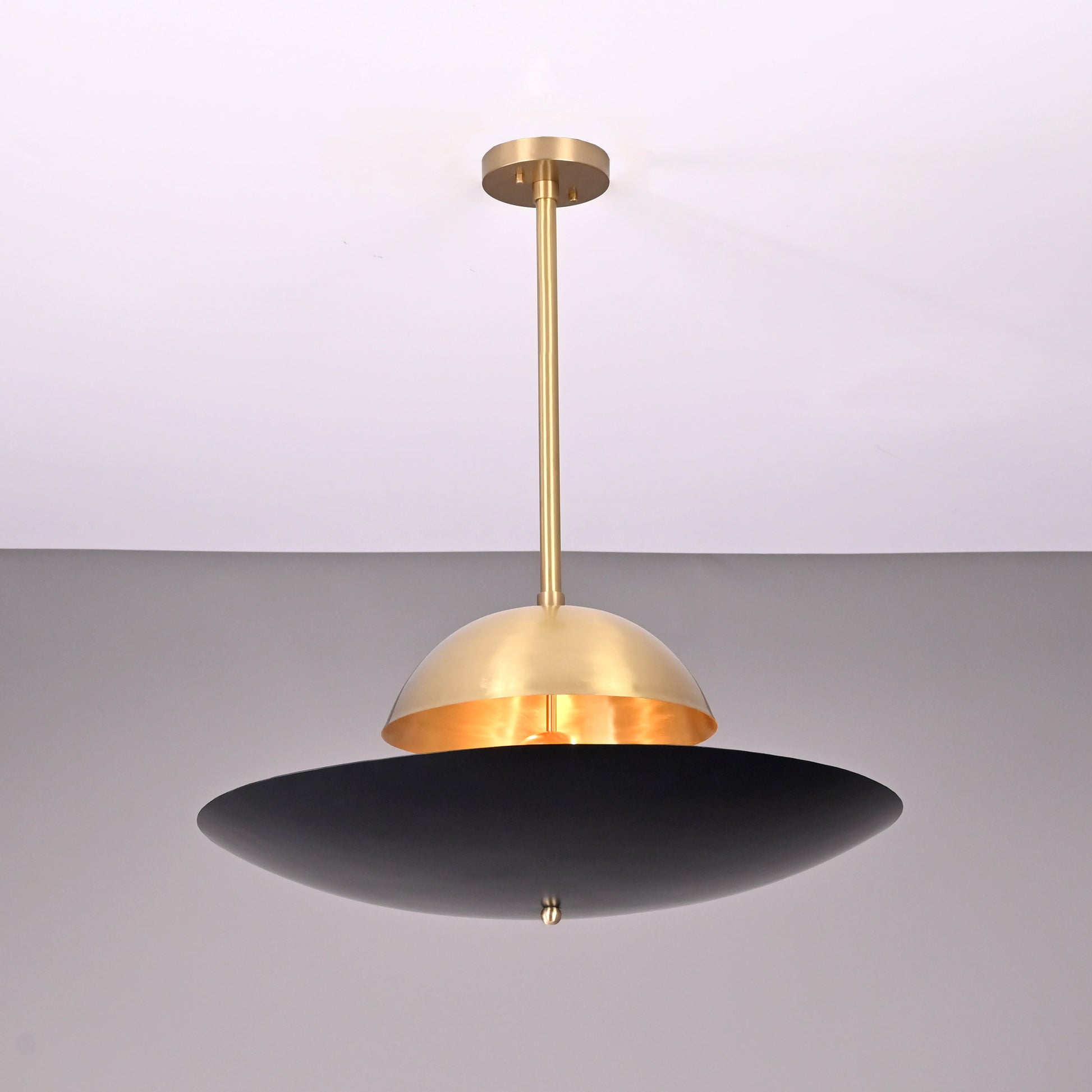 3 Lights Elegant Brass Sunrise Pendant Light Mid Century Modern Disc Lamp by Brass Leaf Studio 32349