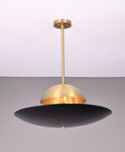 3 Lights Elegant Brass Sunrise Pendant Light Mid Century Modern Disc Lamp by Brass Leaf Studio 32349