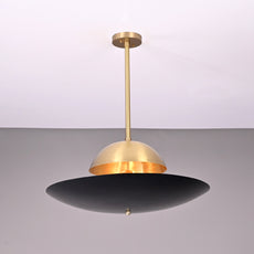 Industrial Brass Made, 3 Lights Elegant Brass Sunrise Pendant Light Mid Century Modern Disc Lamp No-Shadow, Ambient no-Glare Chandelier 18inches UFO Light
