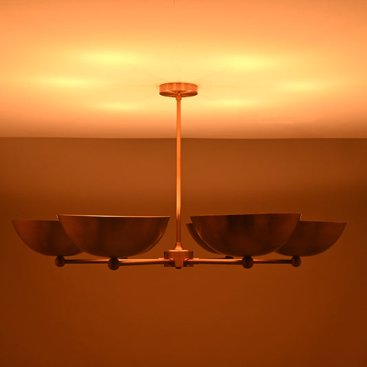 6 Lights Brass Pendant Lamp Ambient Light Mid-century Modern Chandelier Brass Patina Finish by Brass Leaf Studio 32350
