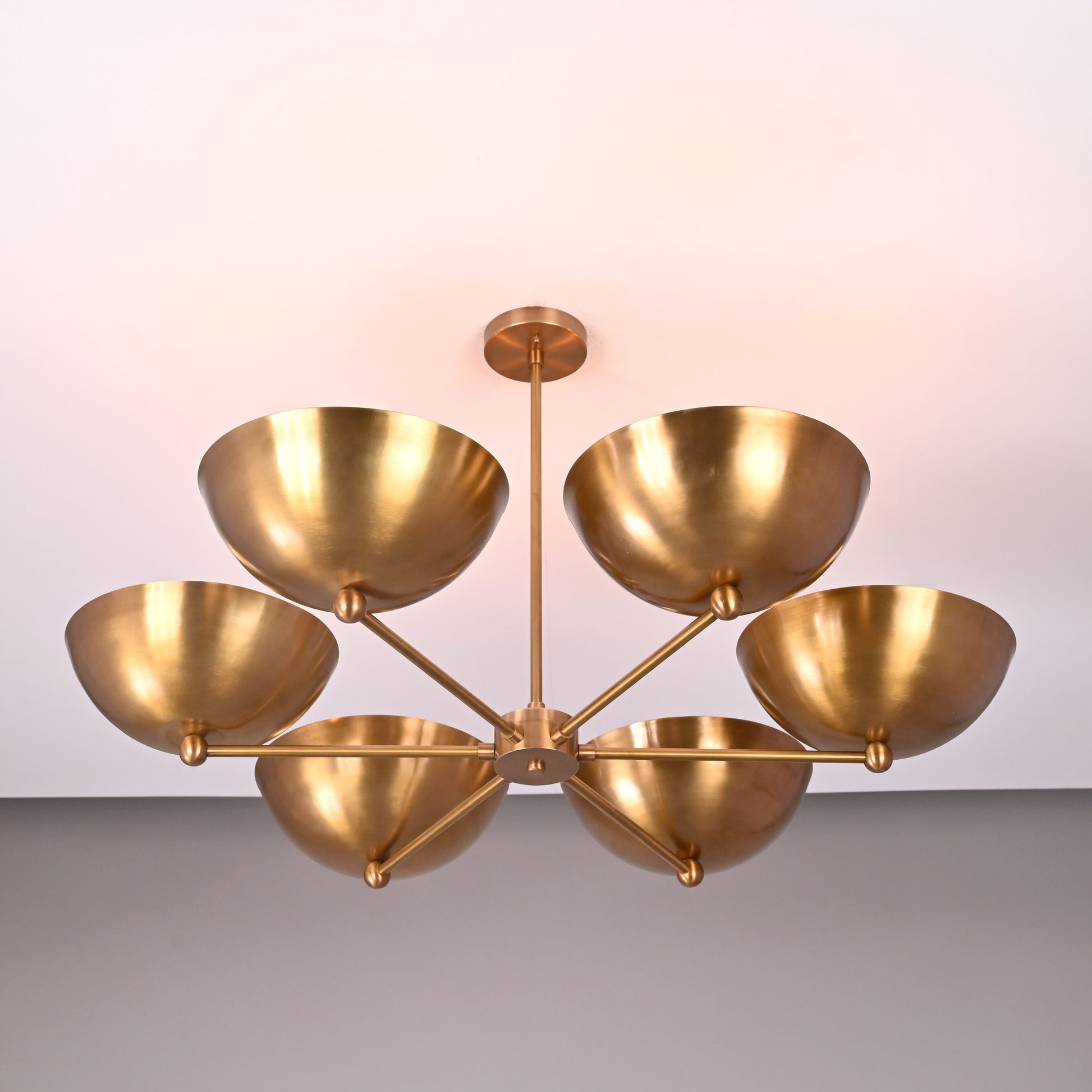 6 Lights Brass Pendant Lamp Ambient Light Mid-century Modern Chandelier Brass Patina Finish by Brass Leaf Studio 32350