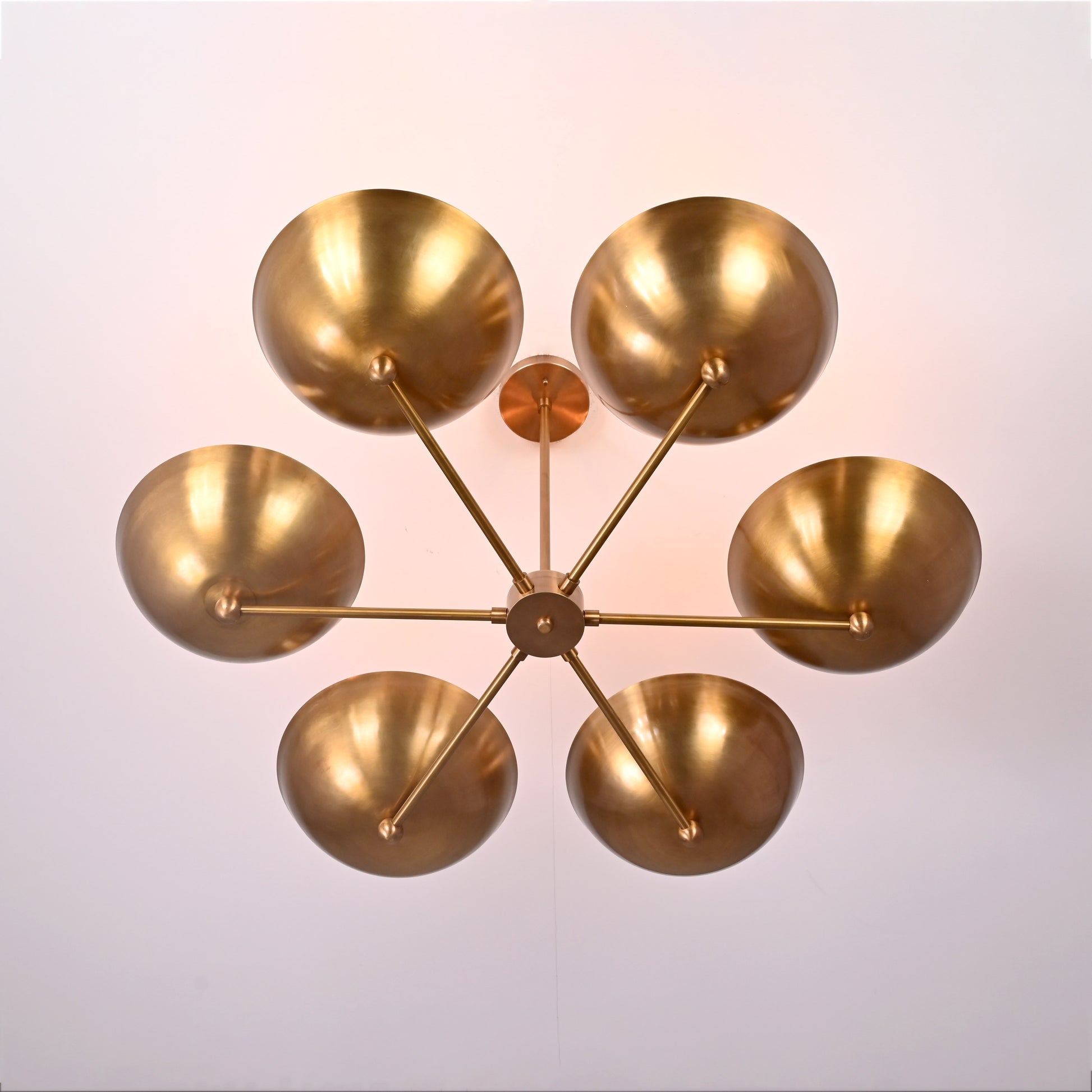 6 Lights Brass Pendant Lamp Ambient Light Mid-century Modern Chandelier Brass Patina Finish by Brass Leaf Studio 32350