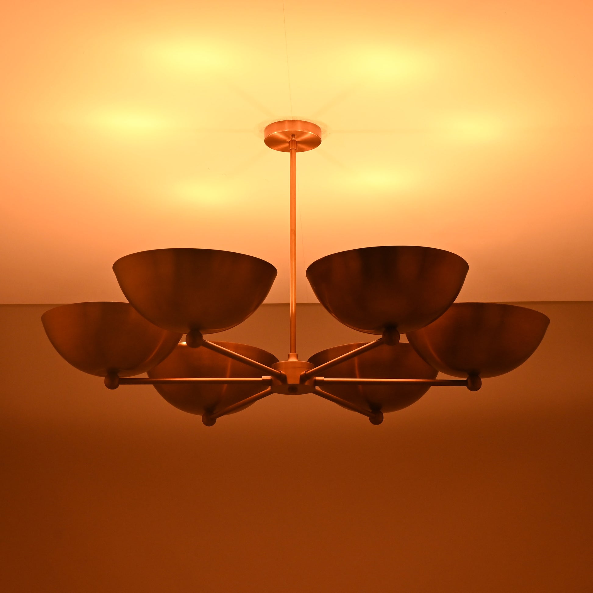 6 Lights Brass Pendant Lamp Ambient Light Mid-century Modern Chandelier Brass Patina Finish by Brass Leaf Studio 32350