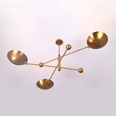 Brass Leaf Studio Industrial Brass Made, 3 Lights Curved Pendant Lamp Brass Patina Finish Mid Century raw Brass Sputnik Chandelier Ambient Glare Uplifting Light
