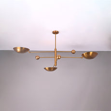 Brass Leaf Studio Industrial Brass Made, 3 Lights Curved Pendant Lamp Brass Patina Finish Mid Century raw Brass Sputnik Chandelier Ambient Glare Uplifting Light