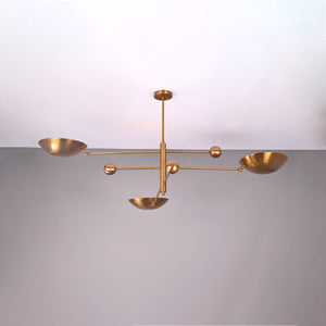 Brass Leaf Studio Industrial Brass Made, 3 Lights Curved Pendant Lamp Brass Patina Finish Mid Century raw Brass Sputnik Chandelier Ambient Glare Uplifting Light