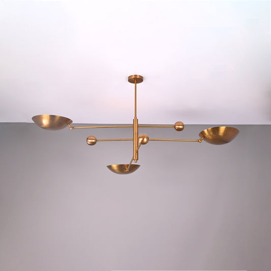 Brass Leaf Studio Industrial Brass Made, 3 Lights Curved Pendant Lamp Brass Patina Finish Mid Century raw Brass Sputnik Chandelier Ambient Glare Uplifting Light