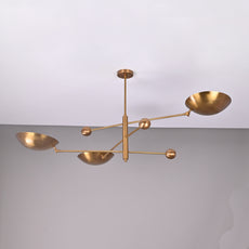 Brass Leaf Studio Industrial Brass Made, 3 Lights Curved Pendant Lamp Brass Patina Finish Mid Century raw Brass Sputnik Chandelier Ambient Glare Uplifting Light