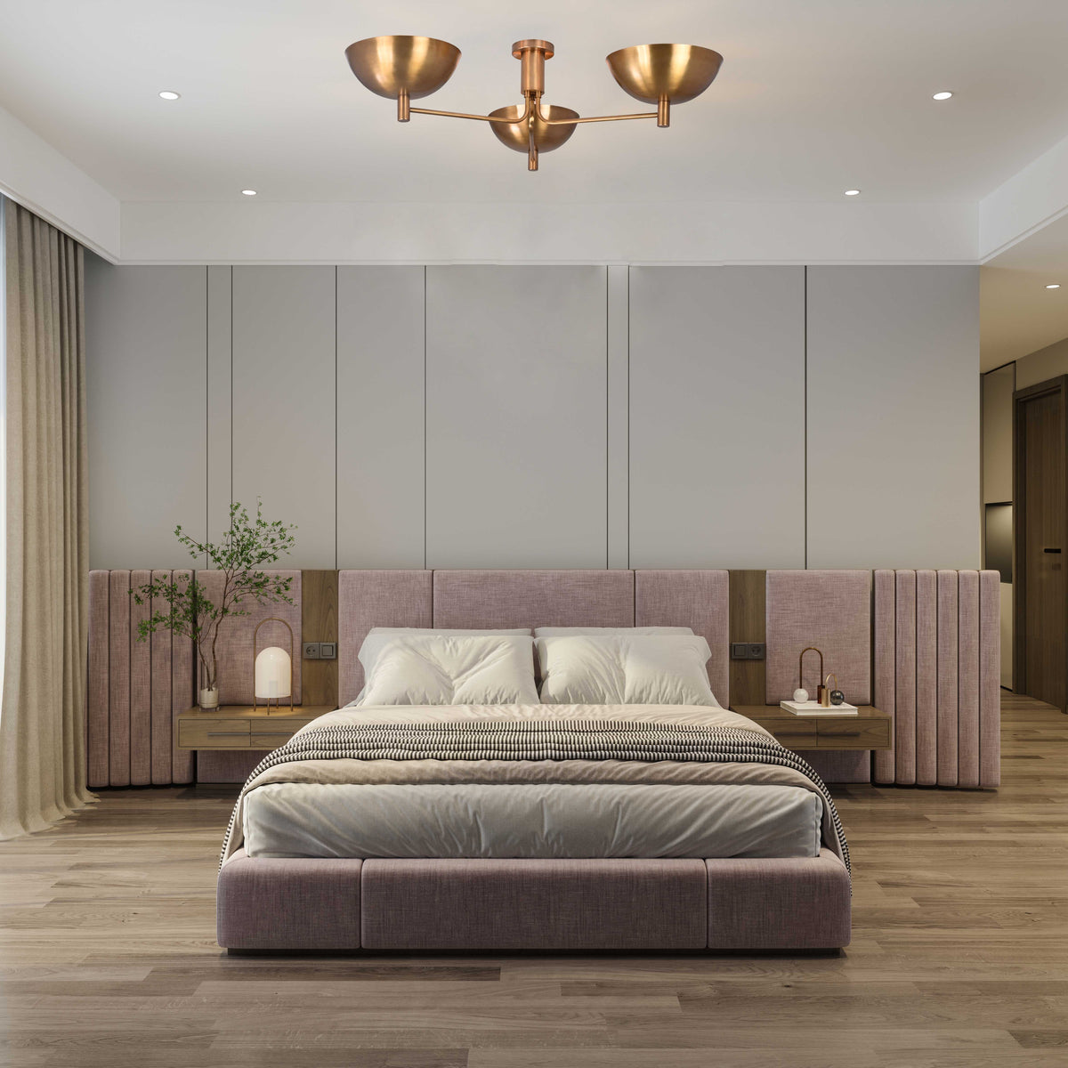 Modern Brass Flush Mount Ceiling Light | 3-Light Uplight Chandelier Custom Finish | Mid Century Modern Ceiling Fixture - 32352