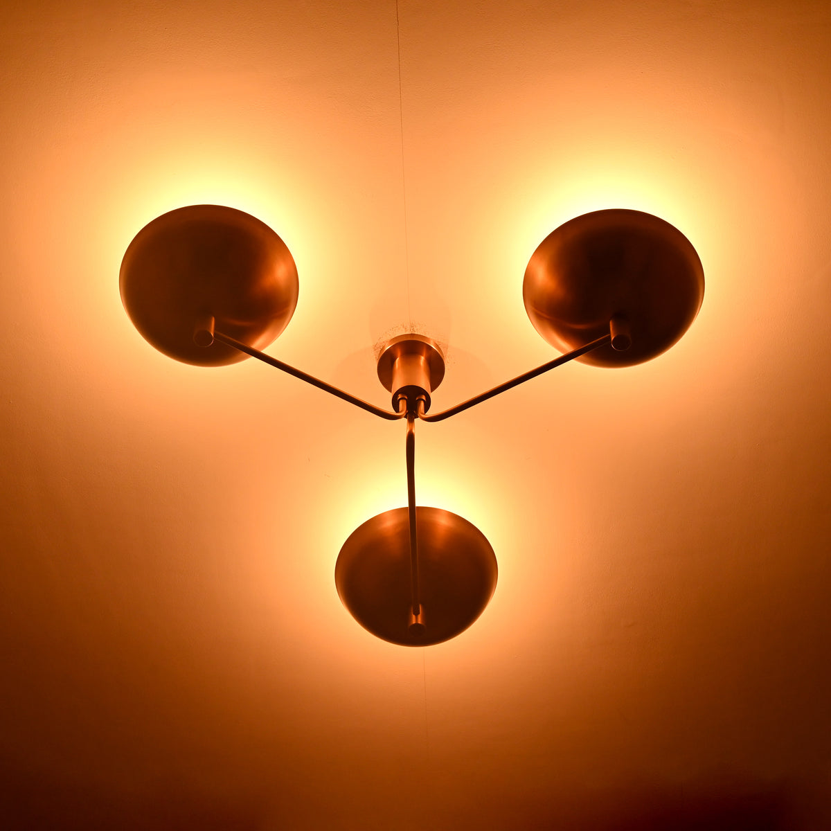 Modern Brass Flush Mount Ceiling Light | 3-Light Uplight Chandelier Custom Finish | Mid Century Modern Ceiling Fixture - 32352