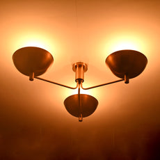 Industrial Brass Made, 3 Light Elegant Brass Ceiling Pendant Lamp Mid Century Modern Raw Brass Sputnik Chandelier Light Fixture, No Shadow, Ambient no-Glare Lamp