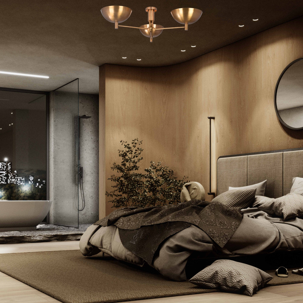 Modern Brass Flush Mount Ceiling Light | 3-Light Uplight Chandelier Custom Finish | Mid Century Modern Ceiling Fixture - 32352