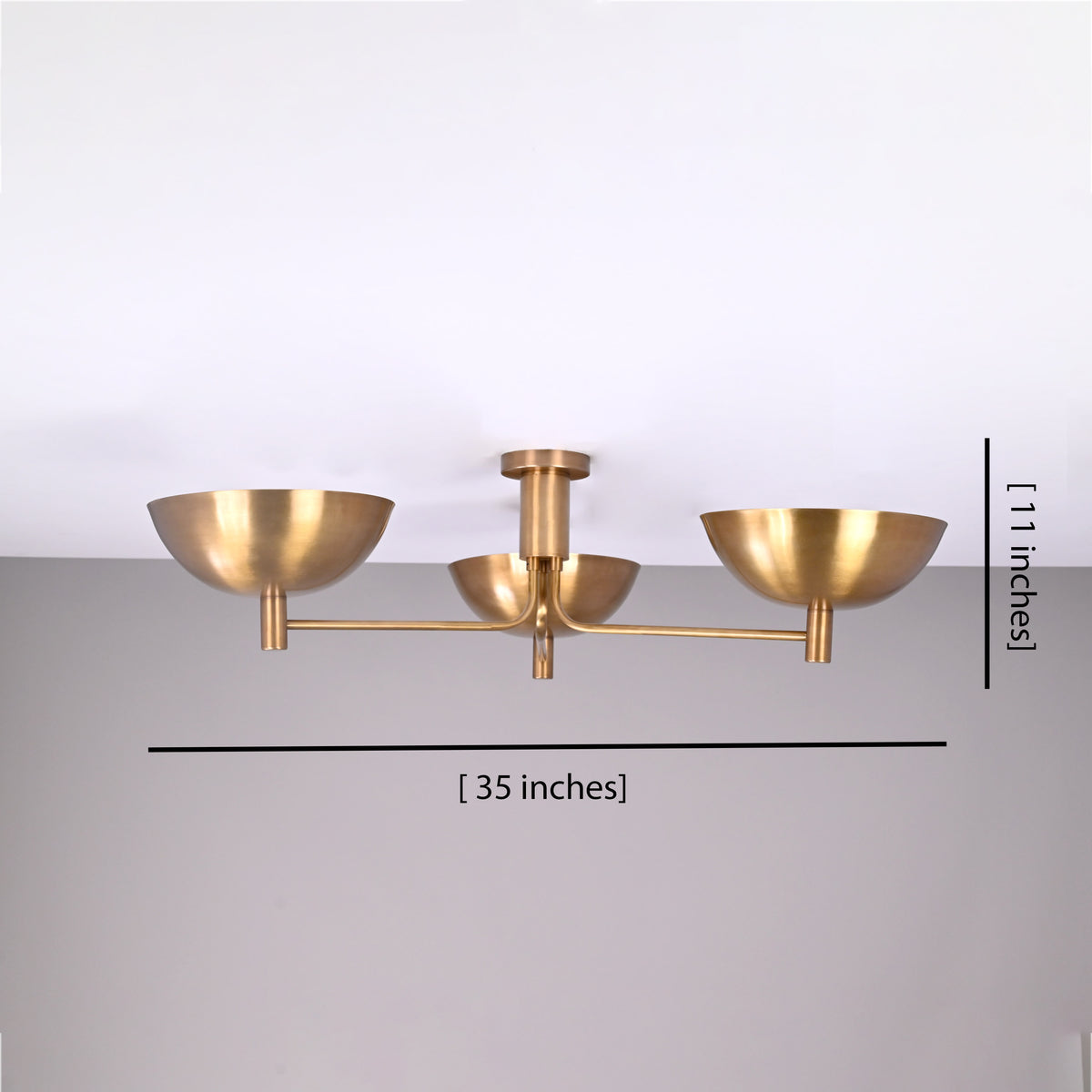 Modern Brass Flush Mount Ceiling Light | 3-Light Uplight Chandelier Custom Finish | Mid Century Modern Ceiling Fixture - 32352